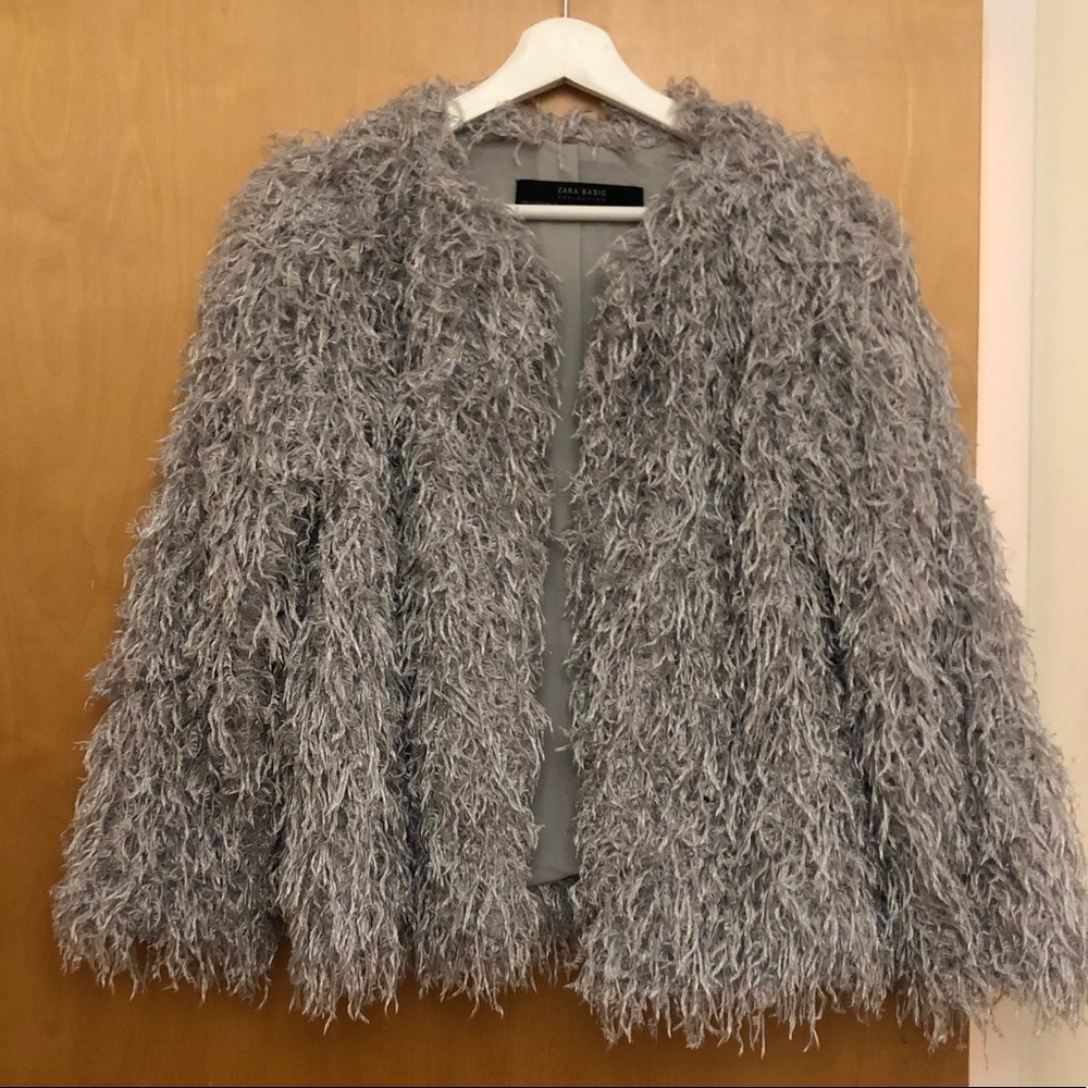 Zara Sparkly Silver Jacket with Faux Feathers